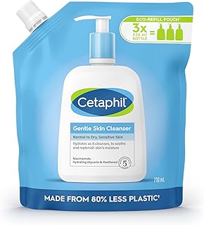 Cetaphil Gentle Skin Cleanser Eco Refill Pouch, 710ml, Face & Body Wash, for Normal to Dry Sensitive Skin, Soap Free with Niacinamide