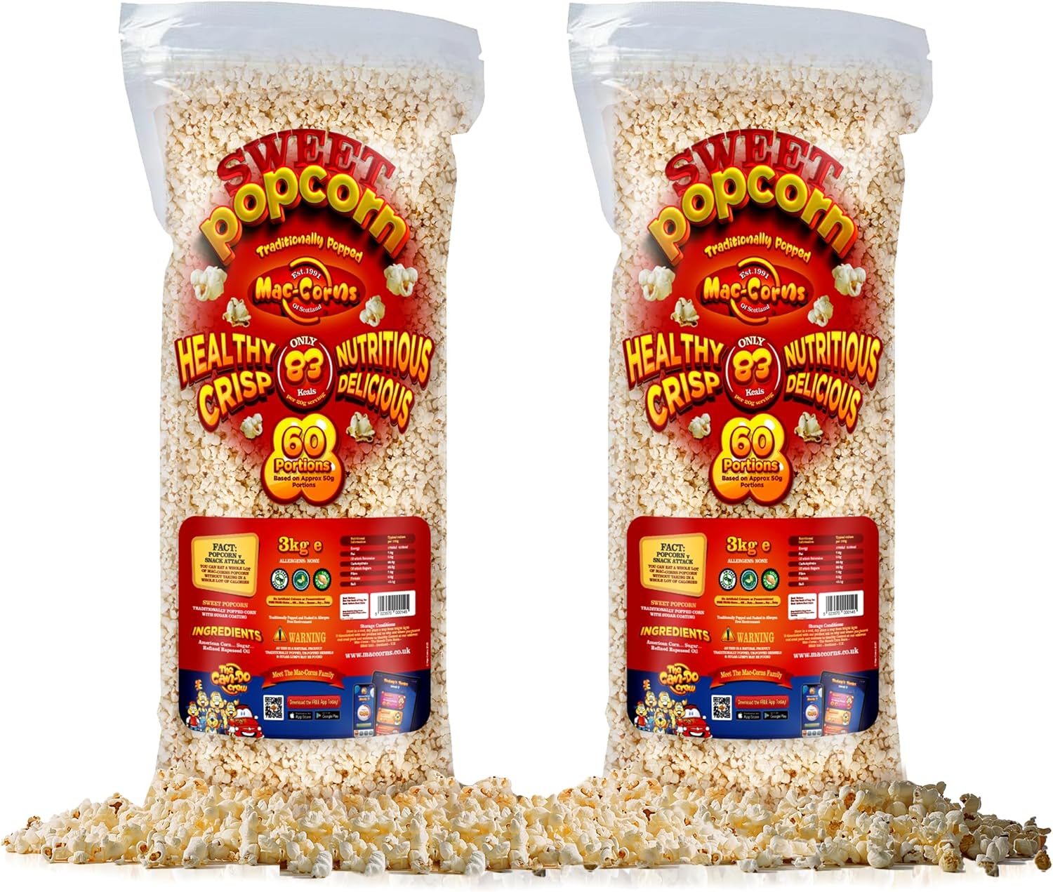 2 Bulk Packs - 3kg Sweet Popcorn - Traditionally Popped, Free from: GM, Sesame, Nut, Soy, Dairy, Gluten Free !-0