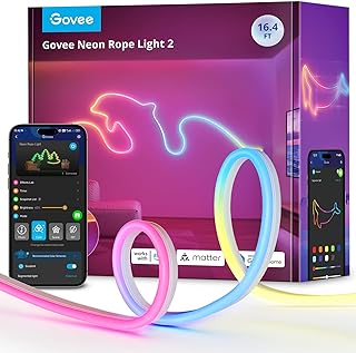 Govee Neon Rope Light 2, 5m RGBIC Neon LED Strip Lights with Shape Mapping, DIY Design, Work with Matter, Alexa and Google Assistant, Neon LED Lights for Bedroom Wall Halloween Decor, White