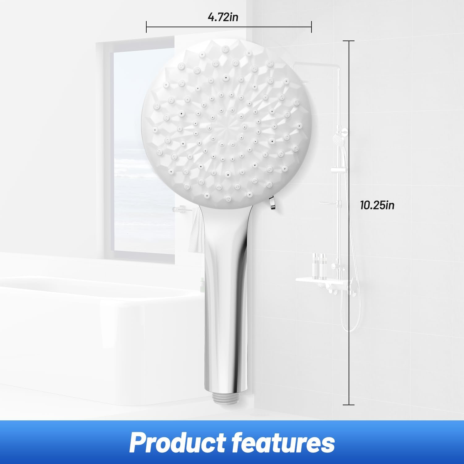 VEHHE Shower Head with 6 Spray Modes, Large Shower Head Round One-Hand Operation, Shower Head High Pressure with Anti-Clogging Silicone Nozzle, Universal Power Shower Head Handheld for Home Gym Spa-4