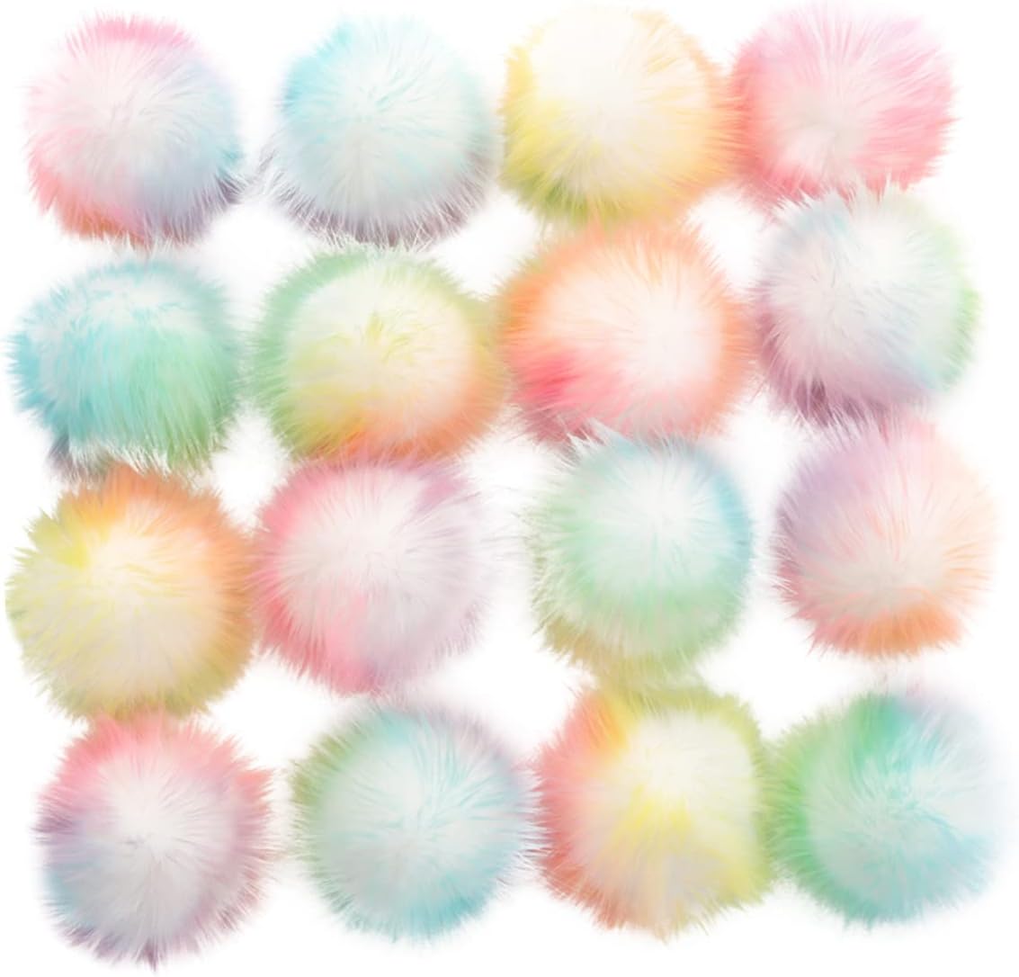 COHEALI 16pcs Faux Fox Fur Pom Pom Clothes Fur Ball Artificial Plush Ball Artificial Plush Fur Ball Fluffy Pompom Fake Fox Fur Balls Mini Pom Pom Balls Fur Scarf DIY Pompom Hat Accessories-0