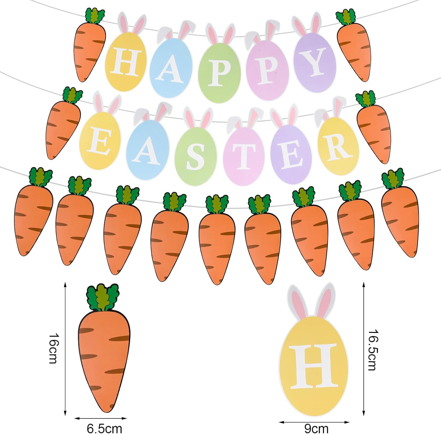 Easter Bunting, Easter Decorations, 2 PCs Easter Banner, Paper Easter Hanging Decorations with"Happy Easter" Decorations for Home Party Easter Carrot Indoor Decor(Happy Easter+Carrot Banner)-1