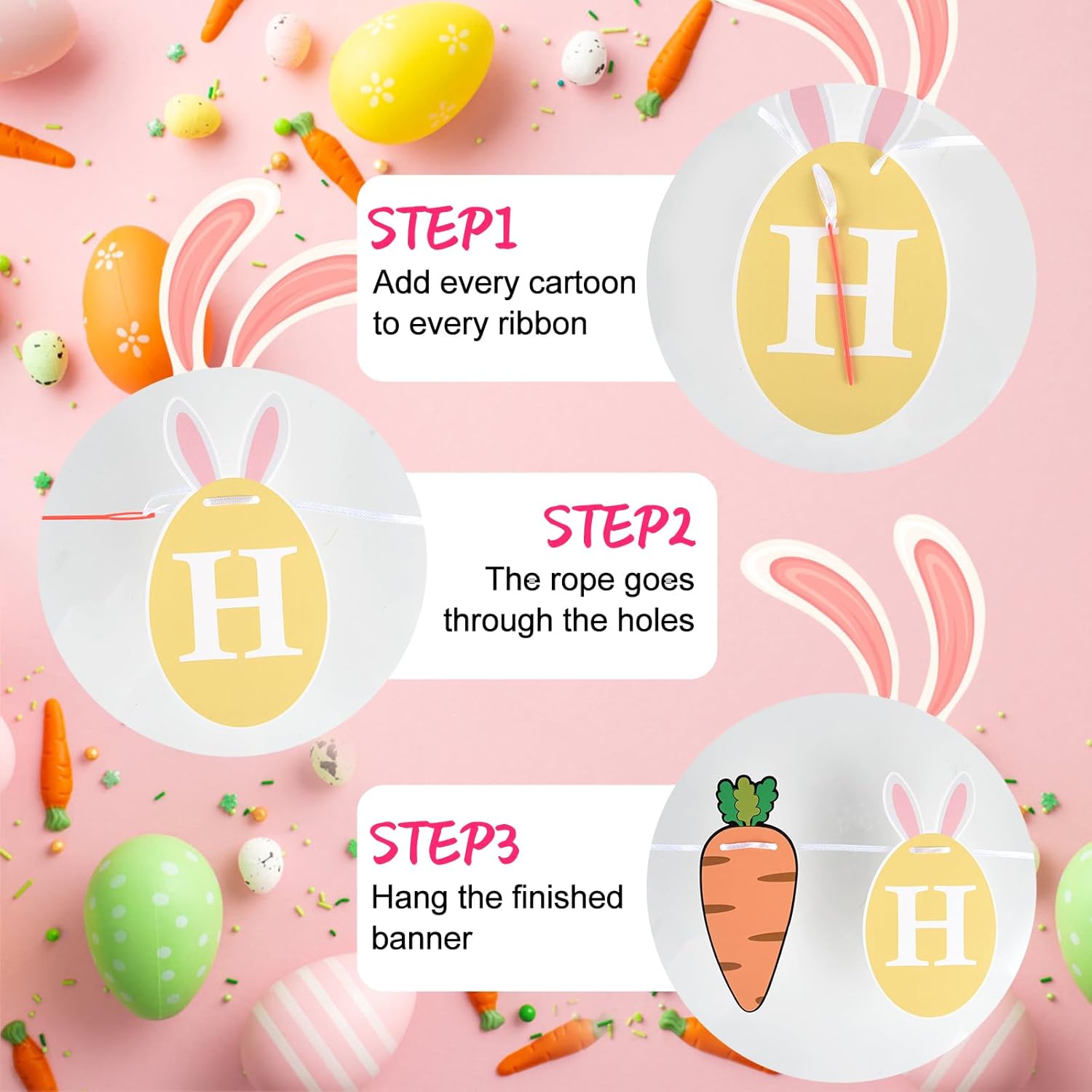 Easter Bunting, Easter Decorations, 2 PCs Easter Banner, Paper Easter Hanging Decorations with"Happy Easter" Decorations for Home Party Easter Carrot Indoor Decor(Happy Easter+Carrot Banner)-2