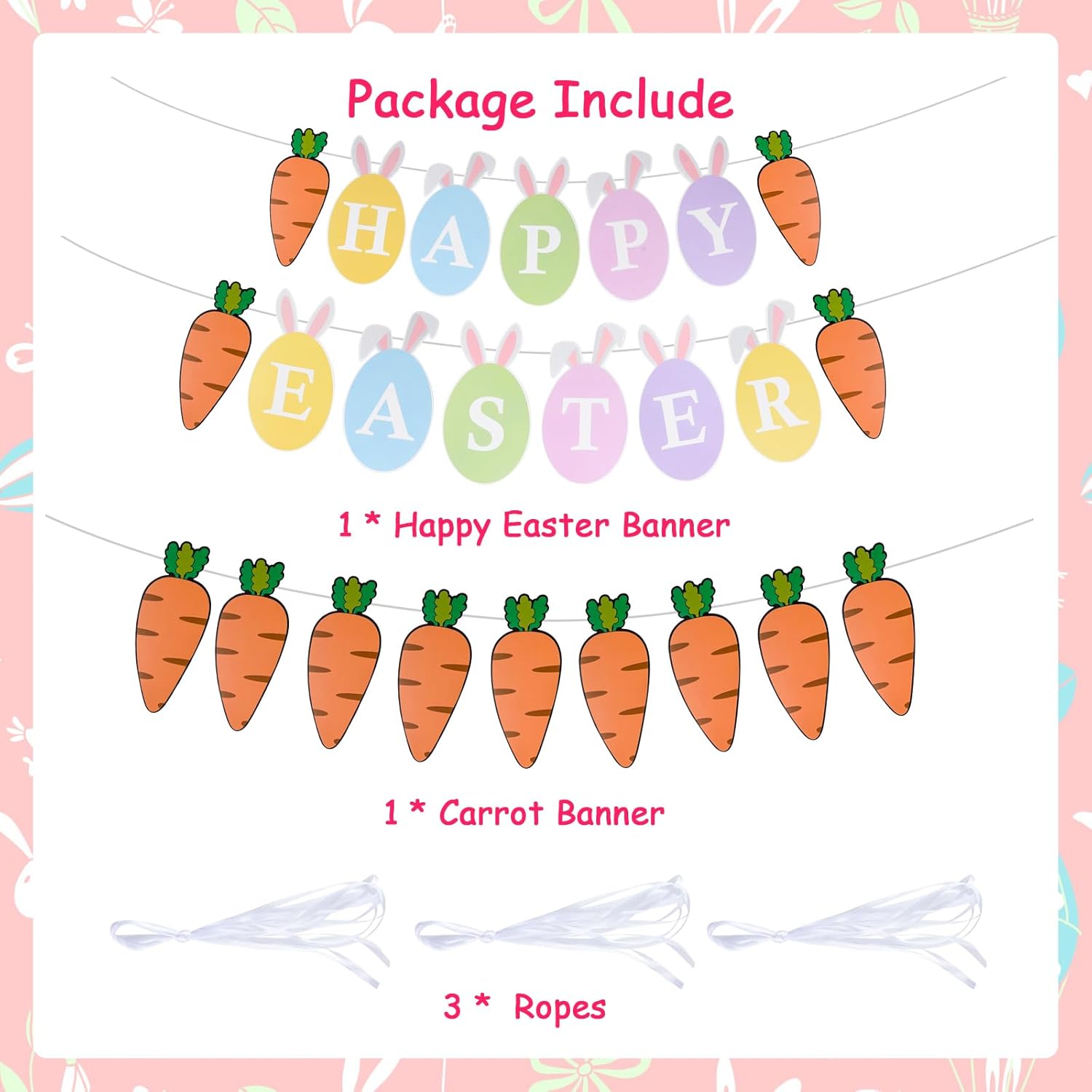 Easter Bunting, Easter Decorations, 2 PCs Easter Banner, Paper Easter Hanging Decorations with"Happy Easter" Decorations for Home Party Easter Carrot Indoor Decor(Happy Easter+Carrot Banner)-3