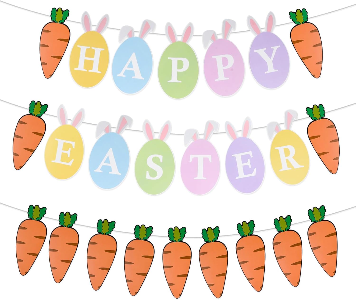 Easter Bunting, Easter Decorations, 2 PCs Easter Banner, Paper Easter Hanging Decorations with"Happy Easter" Decorations for Home Party Easter Carrot Indoor Decor(Happy Easter+Carrot Banner)-6