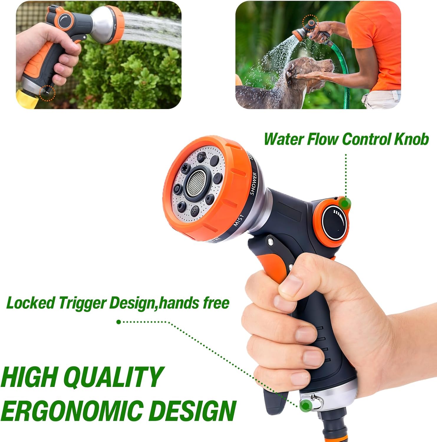 RnCop Garden Hose Spray Gun, 8 Adjustable Patterns High-Pressure Hose Nozzle, Water Flow Control, Perfect for Plants, Lawns, Cars, Bikes, and Pets Bathing-2