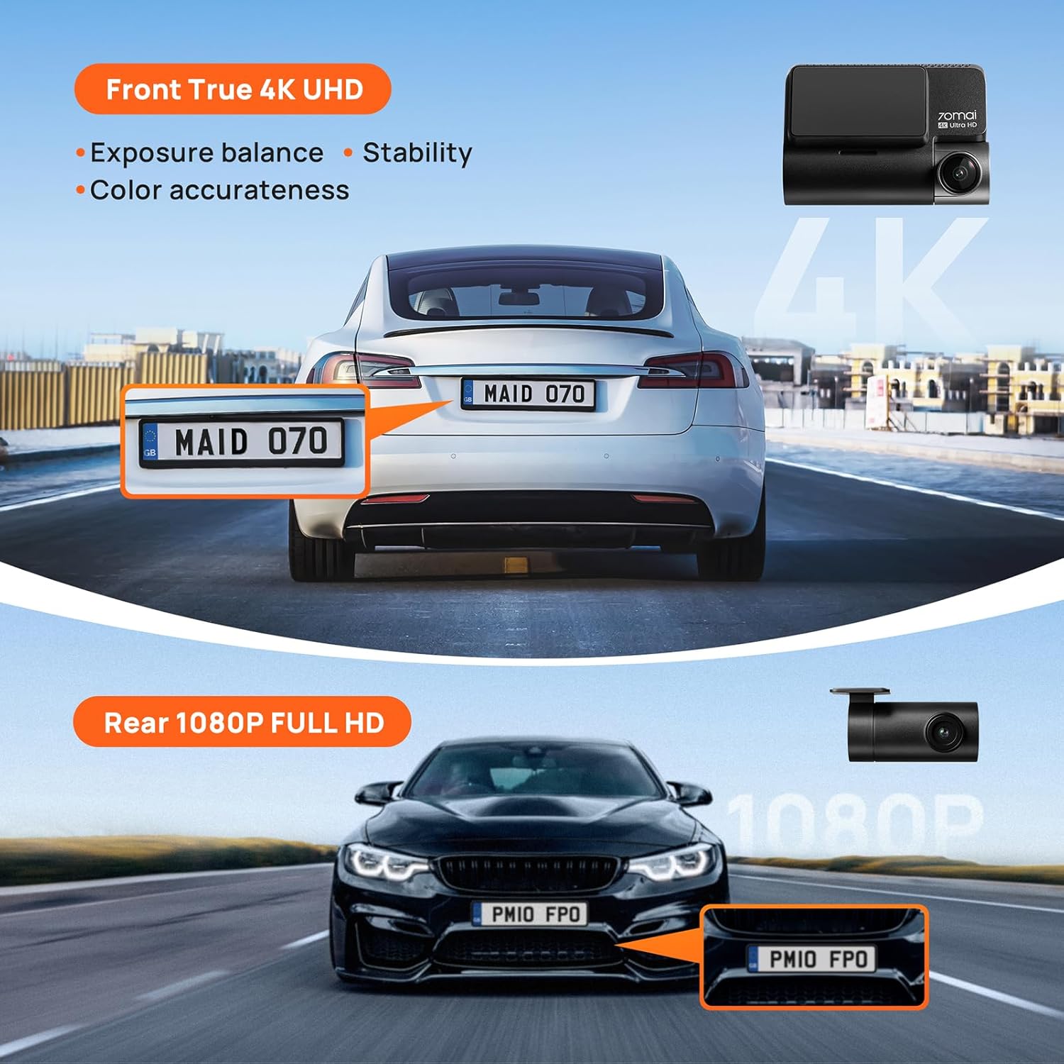 70mai New 4K Dash Cam A810 Front and Rear and 128GB SD Card,Built in GPS,Night Owl Vision,Support 256GB Max,Smart Parking Guardian Mode,AI Motion Detection,Time-Lapse Recording-1