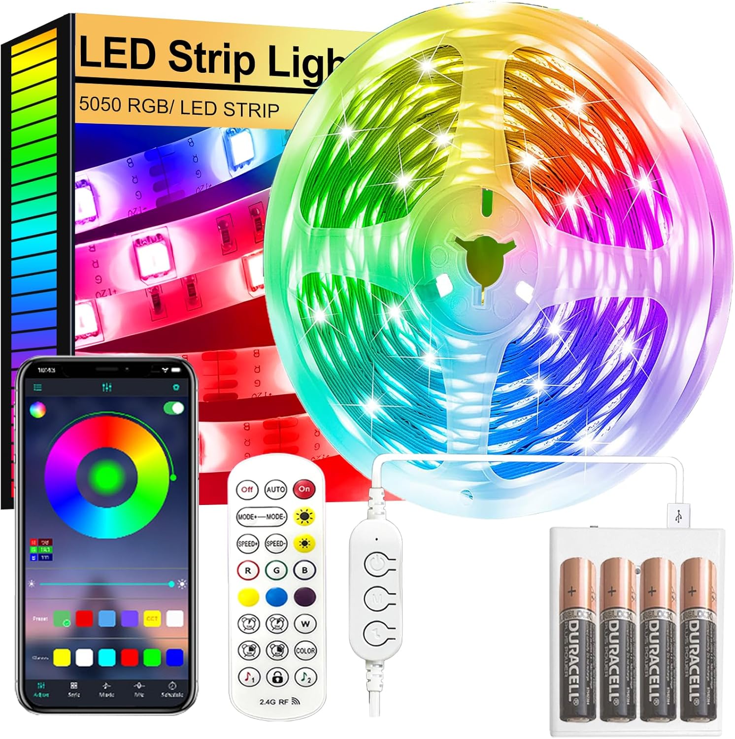 FUPT Led Strip Lights,2m Led Light Strips Battery Powered with App&Remote, Flexible 5050 RGB Colour Changing Led Lights for Bedroom,TV,Gaming Room Music Sync,Christmas,Halloween Decorations-0