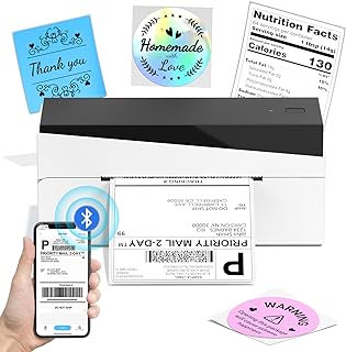 Thermal Label Printer, Bluetooth Shipping Label Printer 4x6, Address Label Printer, Desktop Label Printer Machine for Shipping Packages, Compatible with Amazon, Ebay, Shopify, Royal Mail, FedEx, DHL