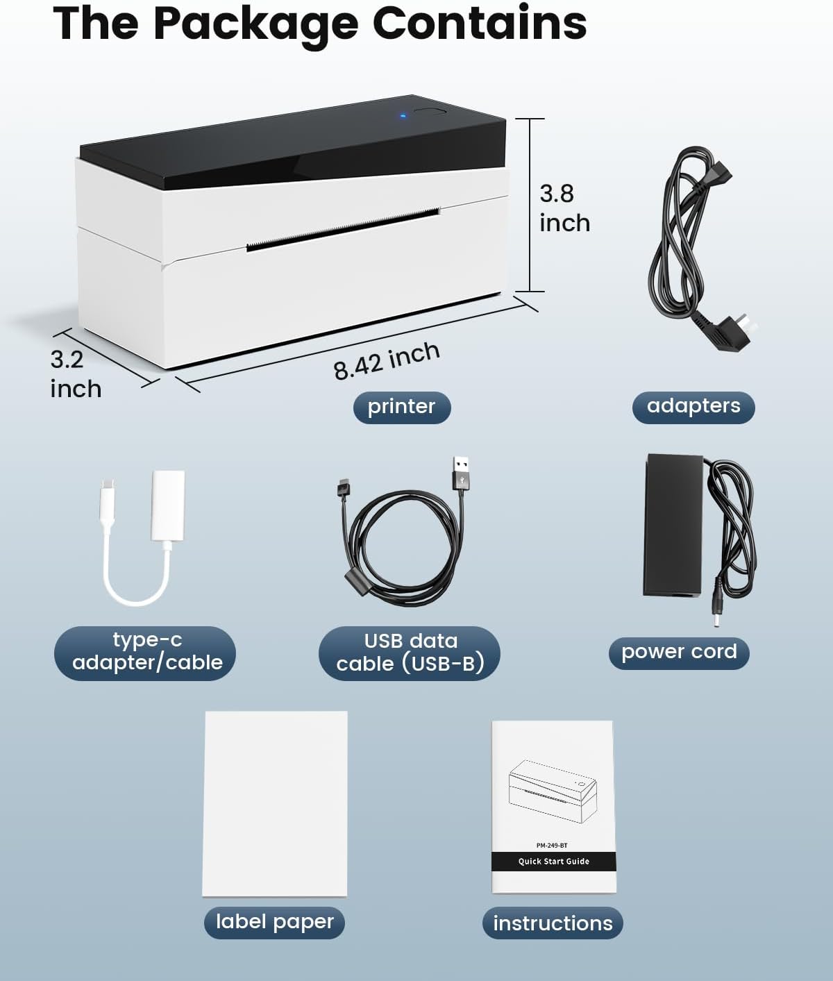 Thermal Label Printer, Bluetooth Shipping Label Printer 4x6, Address Label Printer, Desktop Label Printer Machine for Shipping Packages, Compatible with Amazon, Ebay, Shopify, Royal Mail, FedEx, DHL-7