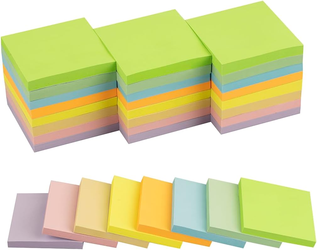 24 Pads - 3 in x 3 in Sticky Notes 8 Colors Post Self Stick Notes Pads, Pastel Stickies Colorful Super Sticking Memo Pads,Strong Adhesive, 82 Sheets/pad,1968 Sheets Total-0