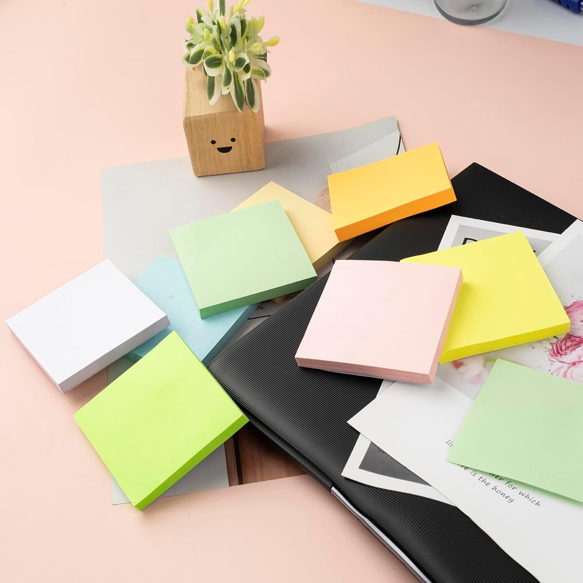 24 Pads - 3 in x 3 in Sticky Notes 8 Colors Post Self Stick Notes Pads, Pastel Stickies Colorful Super Sticking Memo Pads,Strong Adhesive, 82 Sheets/pad,1968 Sheets Total-3