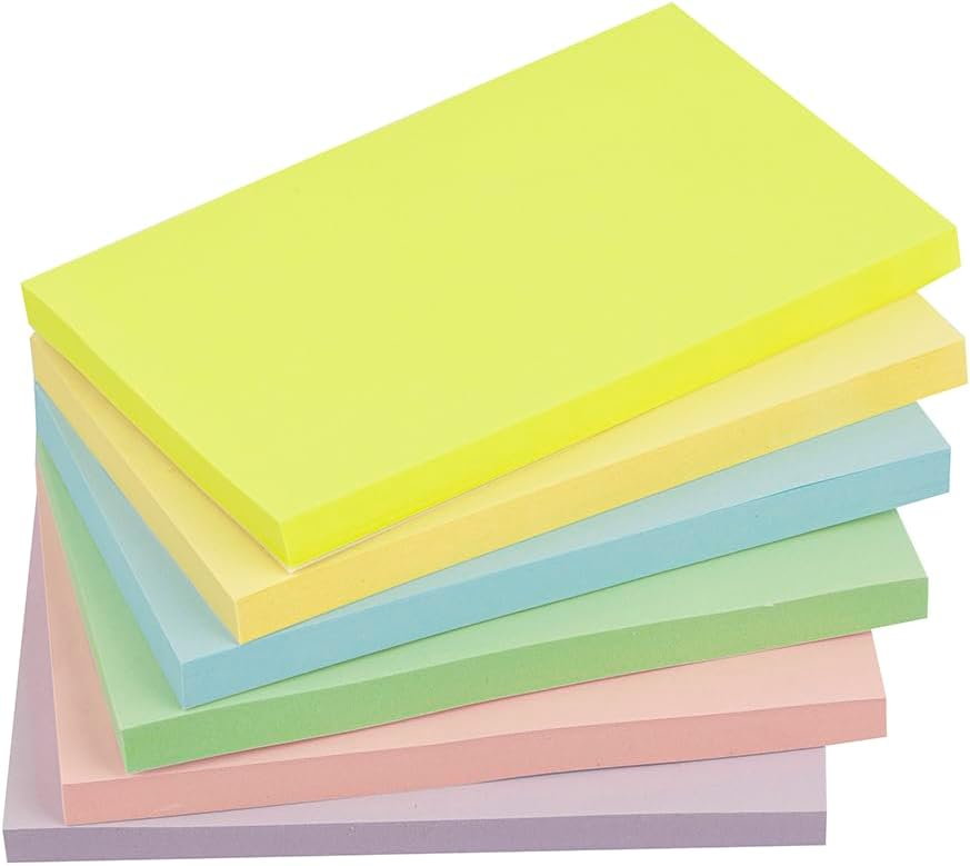 6 Pads - 3 in x 5 in Sticky Notes （76 x 127 mm ）6 Colors Post Self Stick Notes Pads, Pastel Stickies Colorful Super Sticking Memo Pads,Strong Adhesive, 80 Sheets/pad，480 Sheets-0