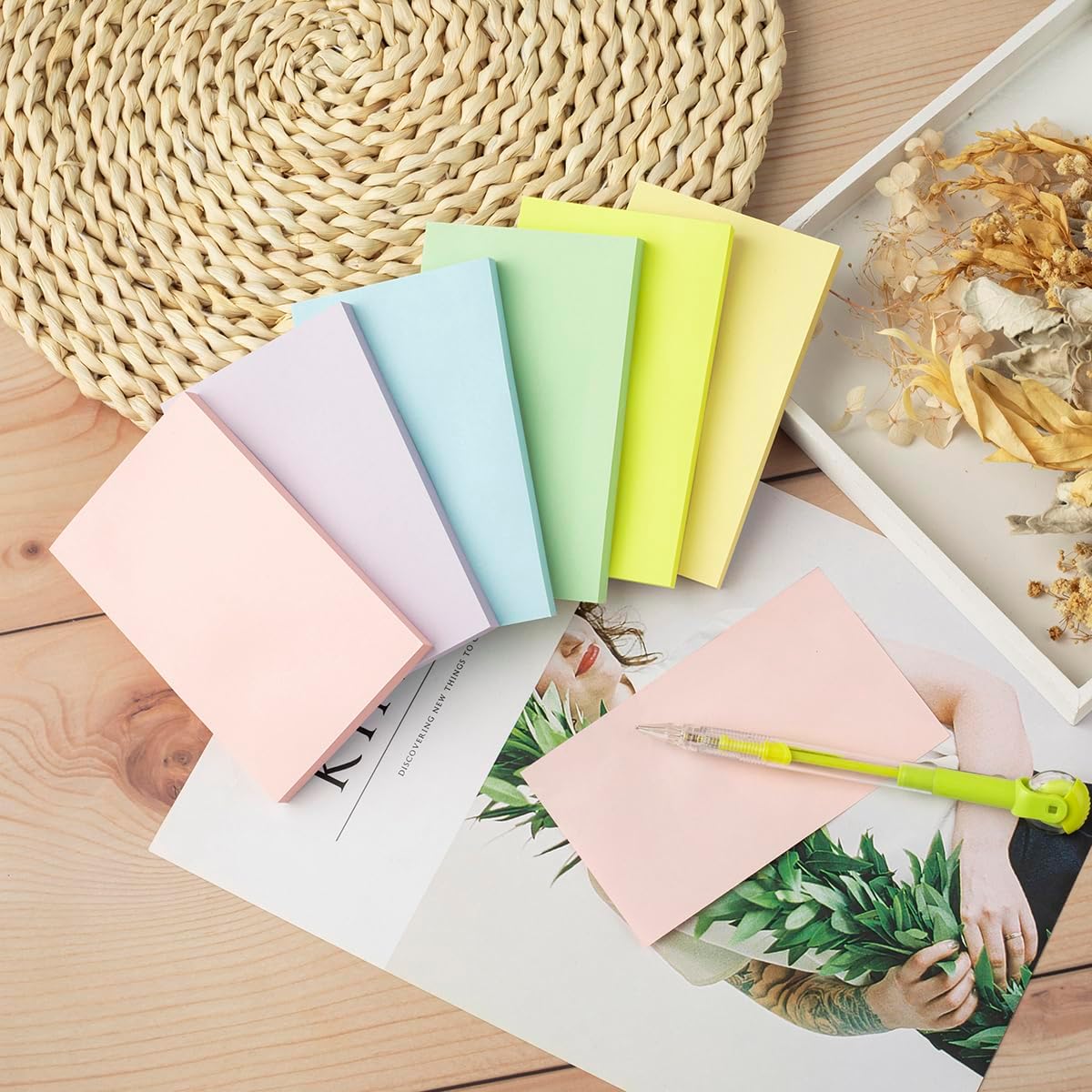 6 Pads - 3 in x 5 in Sticky Notes （76 x 127 mm ）6 Colors Post Self Stick Notes Pads, Pastel Stickies Colorful Super Sticking Memo Pads,Strong Adhesive, 80 Sheets/pad，480 Sheets-3