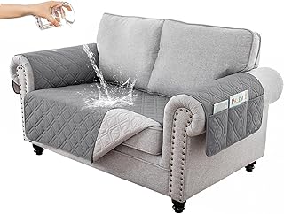 RAPRAP 100% Waterproof Sofa Cover with Side Pockets, 2 Seater Sofa Protector for Children Pets Dog, Durable Non-Slip Two Seater Couch Covers, Washable, Gray,2 Seater