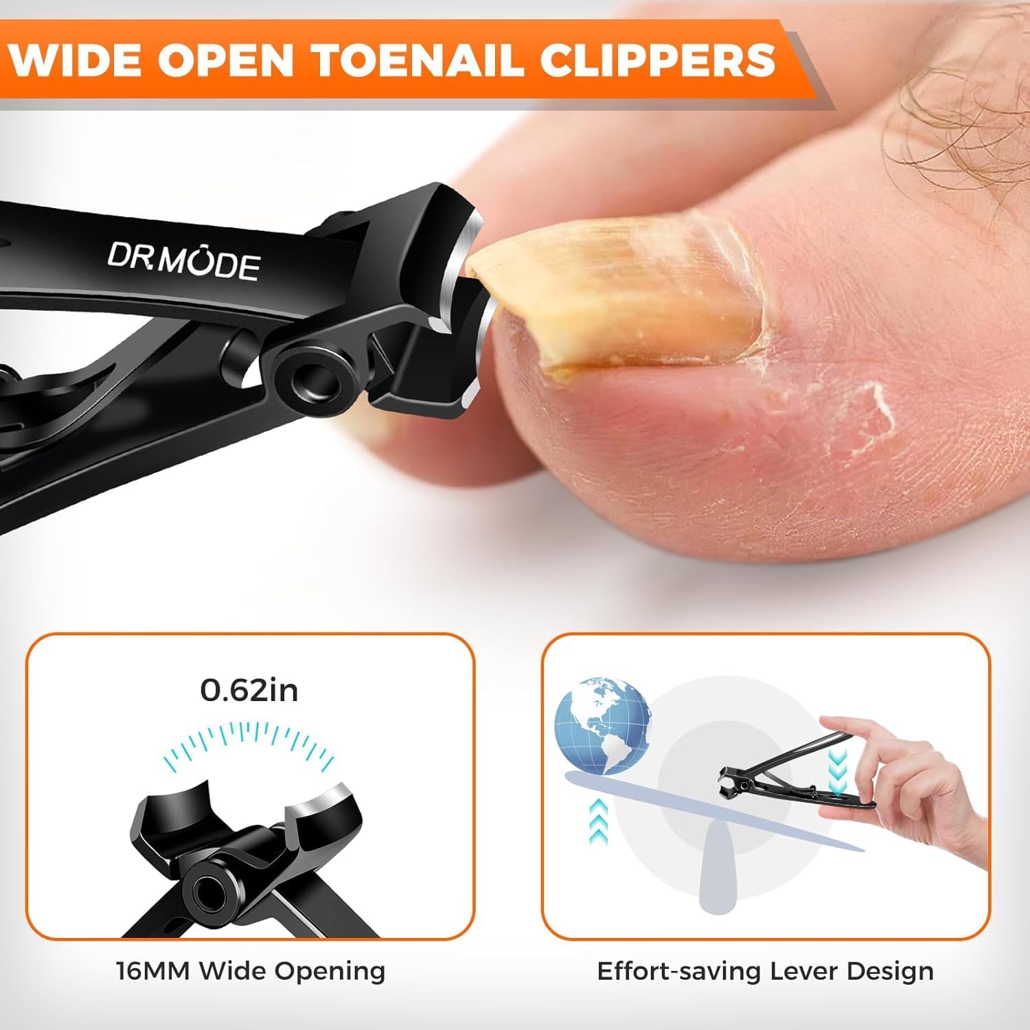 Nail Clippers for Thick Nails for Seniors, 2024 New Angled Head Large German Toe Nail Clippers for Men with Catcher,Heavy Duty Fingernail Clippers with Wide Opening Nail Cutter Women, Black-4