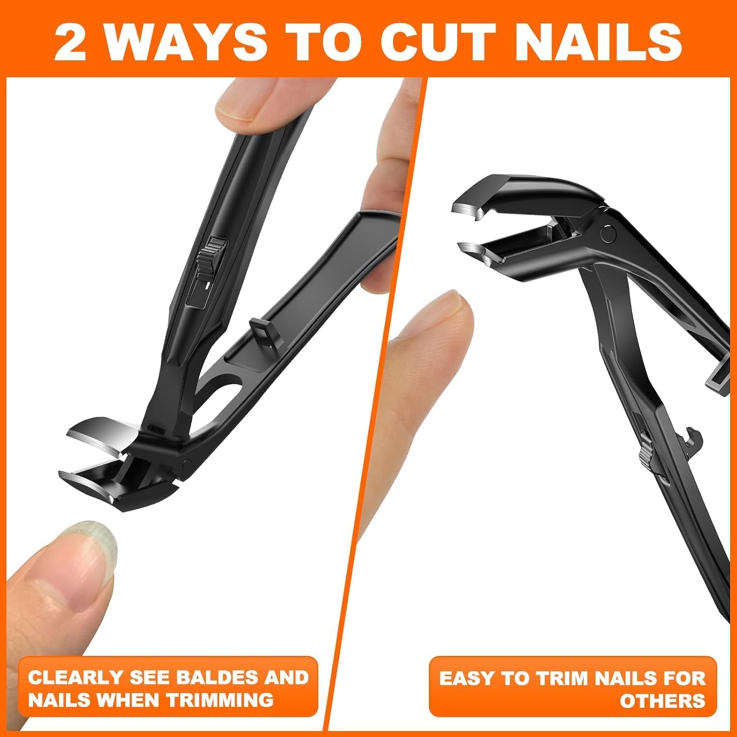 Nail Clippers for Thick Nails for Seniors, 2024 New Angled Head Large German Toe Nail Clippers for Men with Catcher,Heavy Duty Fingernail Clippers with Wide Opening Nail Cutter Women, Black-5