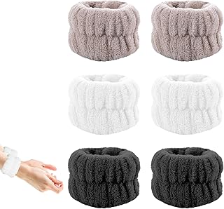 wimony 6 Pcs Face Wash Wristbands，Women Wrist Towels，Spa Wristbands，Wrist Wash Bands for Face Washing Prevent Liquid from Spilling Down Arms（white, black, dark khaki)