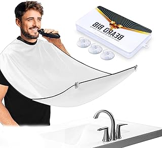 White Beard Bib Beard Catcher, Hair Clippings Catcher & Grooming Cape Apron, Non-Stick & Grooming Cloth, with 3 Suction Cups, Best Gifts for Men, Valentines Gifts