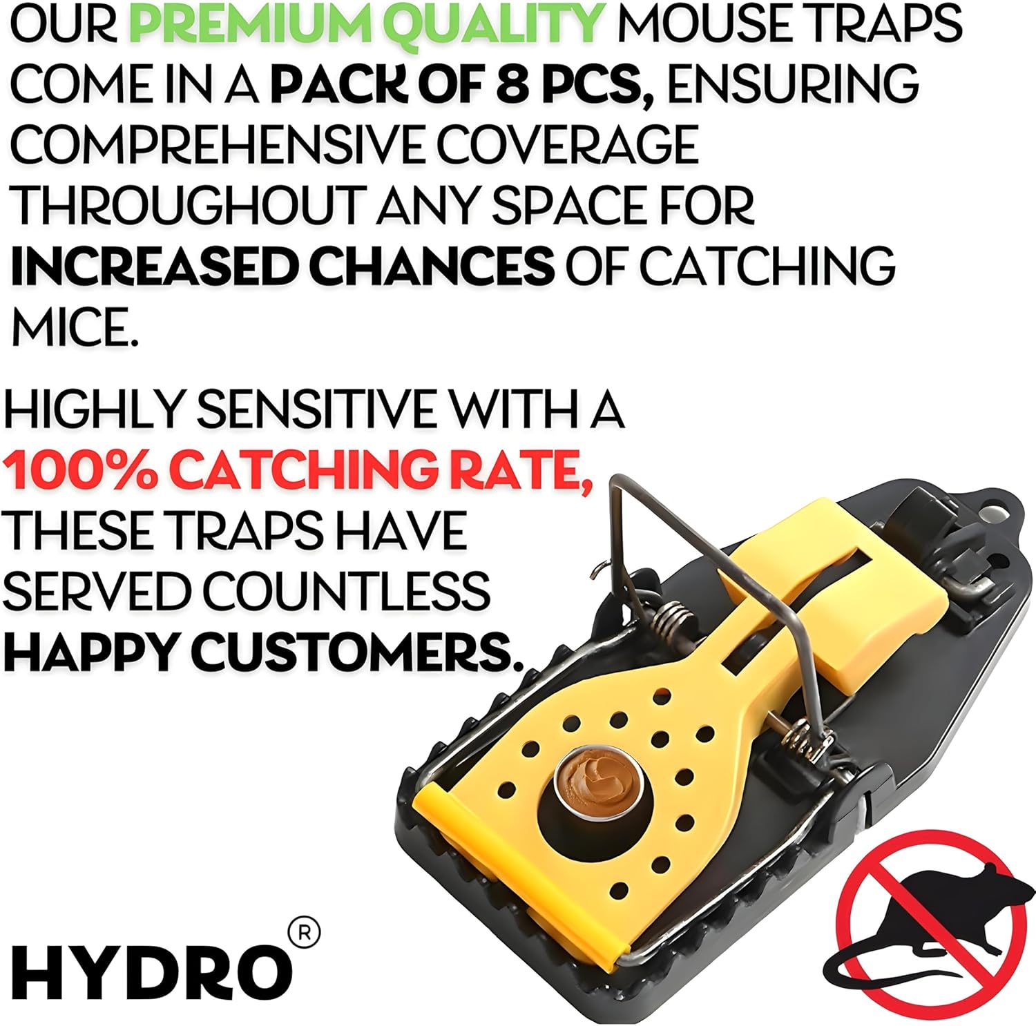 Mouse Traps 8 Pack, Heavy Duty Reusable Snap Traps that Kill Instantly, Highly Sensitive Quick Effective Mice Catcher, MouseTrap for Indoors and Outdoors, Effective Rodent Trap by Hydro-1