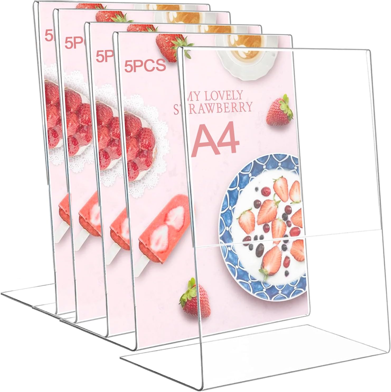 LOSYHU A4 Acrylic Sign Holder L-Shape Clear Poster Menu Holders for Restaurants School Office, A4 Table Display Stands Promotion, Exhibition, Picture, Document, Menu and Wedding (Pack of 5)-0