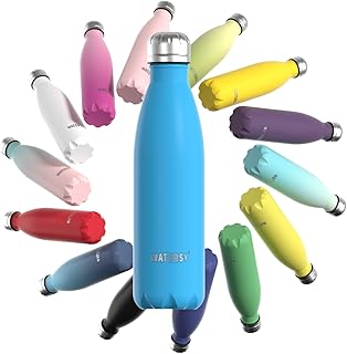 Stainless Steel Insulated Water Bottle, WATERSY Double Walled Metal Vacuum Flask Keep 24 Hrs Cold & 12 Hrs Hot Thermal Metal Sports Bottles 500ml BPA Free for Outdoor, Work, Gym, School (Blue)