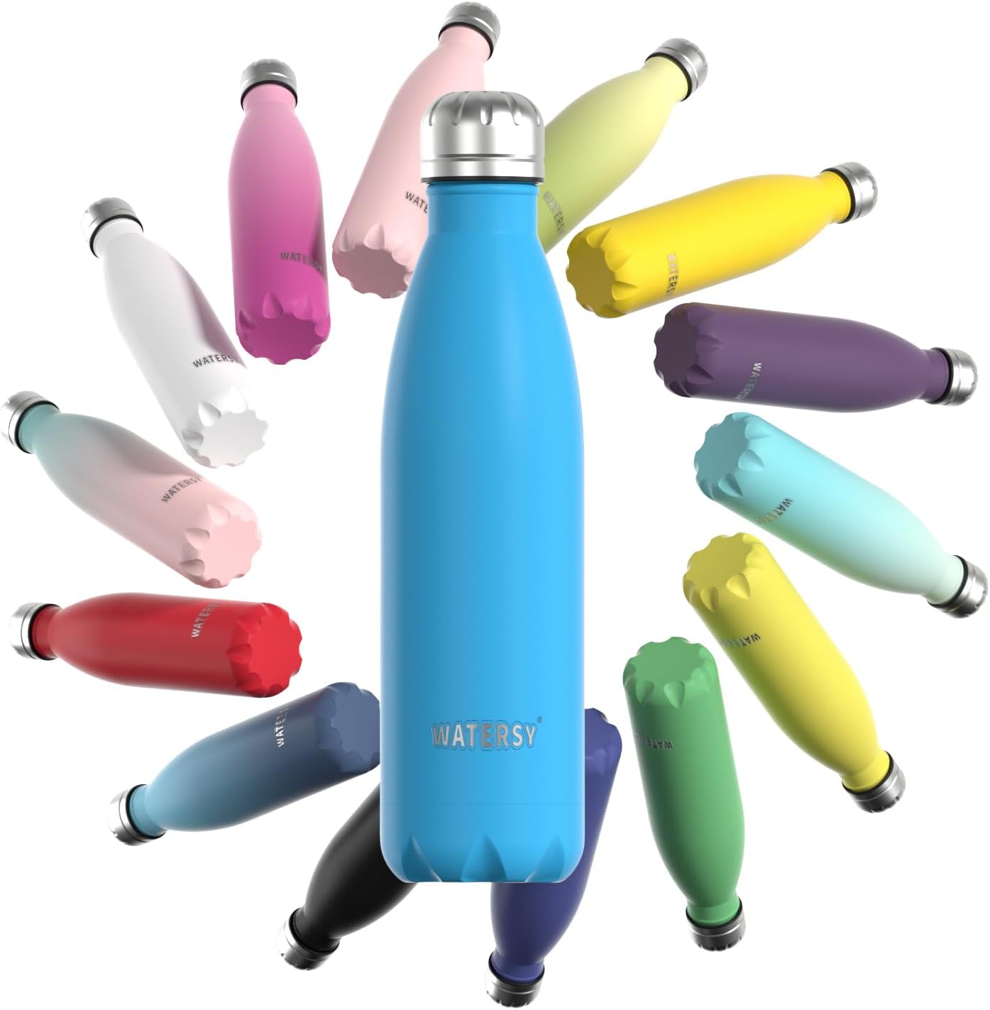 Stainless Steel Insulated Water Bottle, WATERSY Double Walled Metal Vacuum Flask Keep 24 Hrs Cold & 12 Hrs Hot Thermal Metal Sports Bottles 500ml BPA Free for Outdoor, Work, Gym, School (Blue)-0