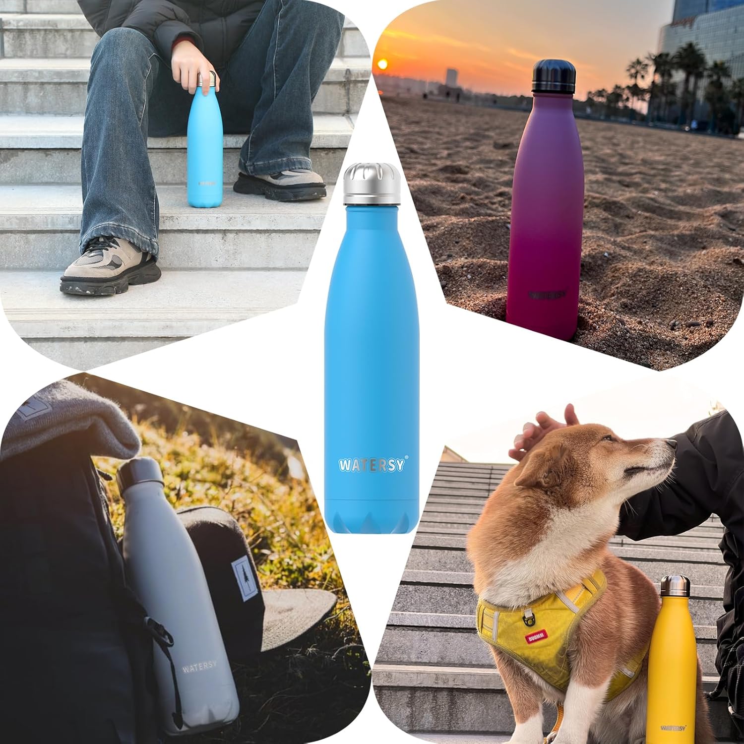 Stainless Steel Insulated Water Bottle, WATERSY Double Walled Metal Vacuum Flask Keep 24 Hrs Cold & 12 Hrs Hot Thermal Metal Sports Bottles 500ml BPA Free for Outdoor, Work, Gym, School (Blue)-5