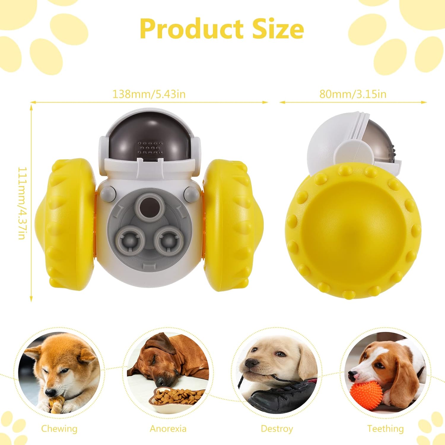 Ckbuity Interactive Dog Treat Ball, Dog Puzzle Toys Feeder Ball Puppy Slow Feeder For Boredom, Indestructible Giggle Ball Dog Toys For Medium Dogs, Fun Puppy Chew Training Toy, Pets LOVE It (Yellow)-1