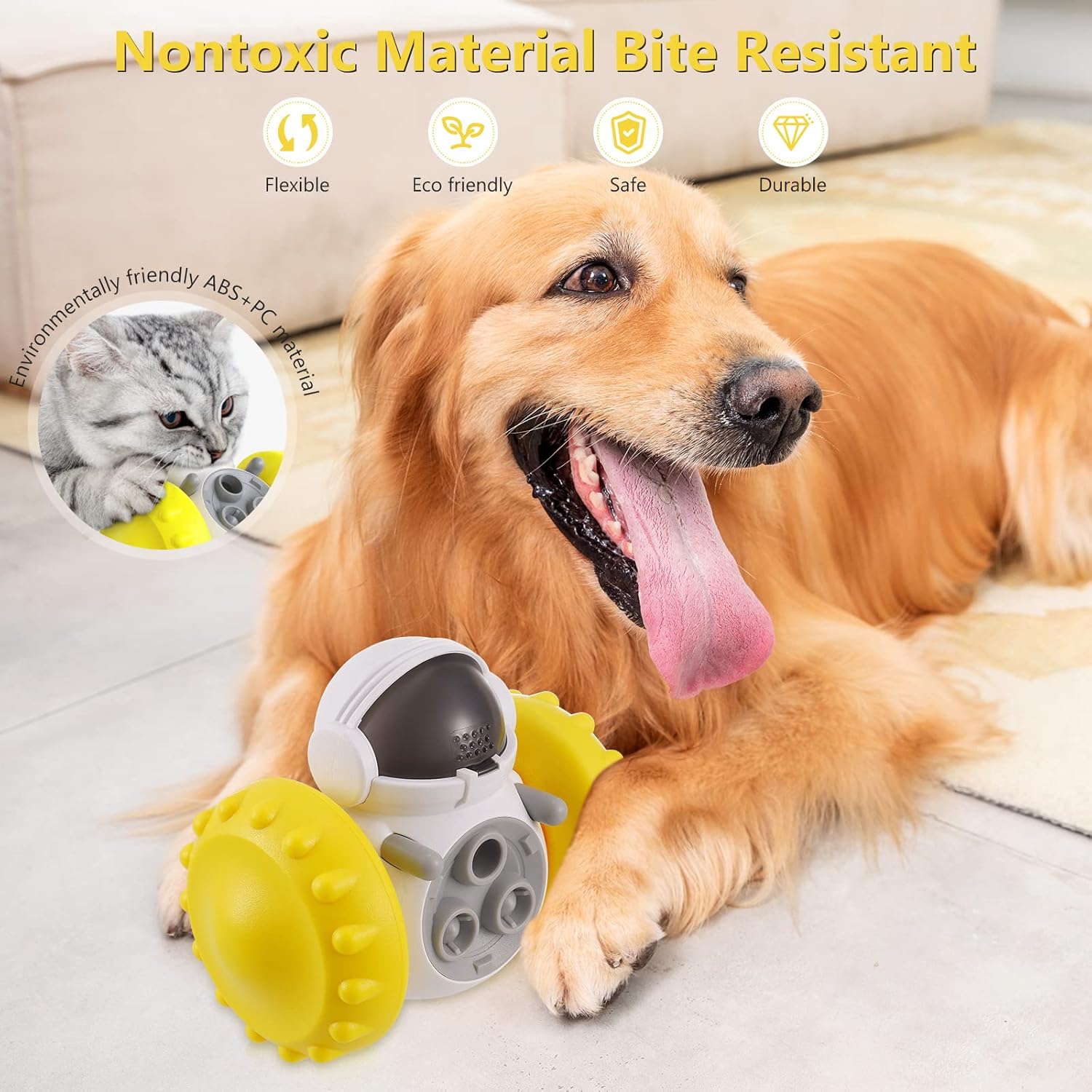 Ckbuity Interactive Dog Treat Ball, Dog Puzzle Toys Feeder Ball Puppy Slow Feeder For Boredom, Indestructible Giggle Ball Dog Toys For Medium Dogs, Fun Puppy Chew Training Toy, Pets LOVE It (Yellow)-3