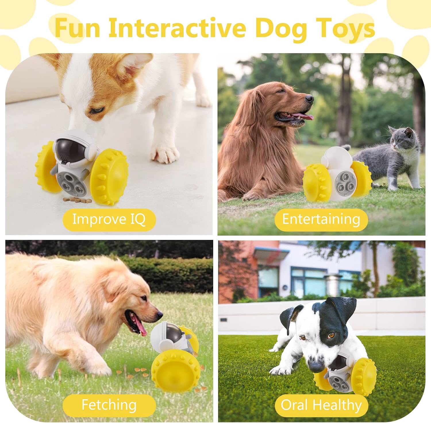 Ckbuity Interactive Dog Treat Ball, Dog Puzzle Toys Feeder Ball Puppy Slow Feeder For Boredom, Indestructible Giggle Ball Dog Toys For Medium Dogs, Fun Puppy Chew Training Toy, Pets LOVE It (Yellow)-5