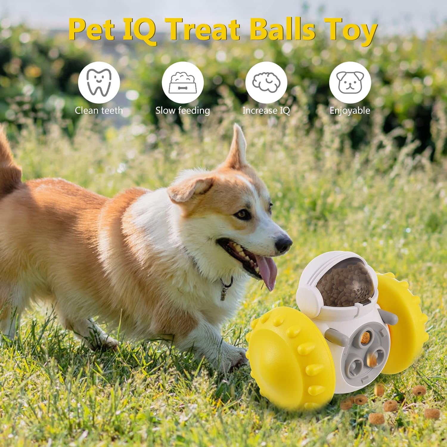 Ckbuity Interactive Dog Treat Ball, Dog Puzzle Toys Feeder Ball Puppy Slow Feeder For Boredom, Indestructible Giggle Ball Dog Toys For Medium Dogs, Fun Puppy Chew Training Toy, Pets LOVE It (Yellow)-7