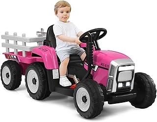 Maxmass Kids Electric Tractor and Trailer, Ride on Tractor with USB & Bluetooth, Toddler 4 Wheels Ride on Toy Car for 3+ Years (Pink with Remote Control)