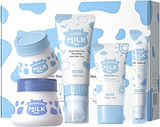 WIMONY Milk Protein Skincare Gift Set 5PCS For Teenage Girls,With Cleanser, Eye Cream, Moisturizer, Sunscreen, Brightening Cream,Facial Care Travel Kit,Mild And Non-Irritating kids skin care products