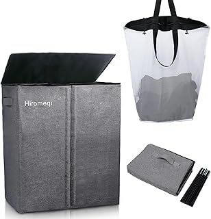 150L Laundry Basket with Lid - Laundry Hamper with Removable Bags, Foldable Laundry Bin Washing Basket for Bedroom, Bathroom, Dorm, Laundry Room