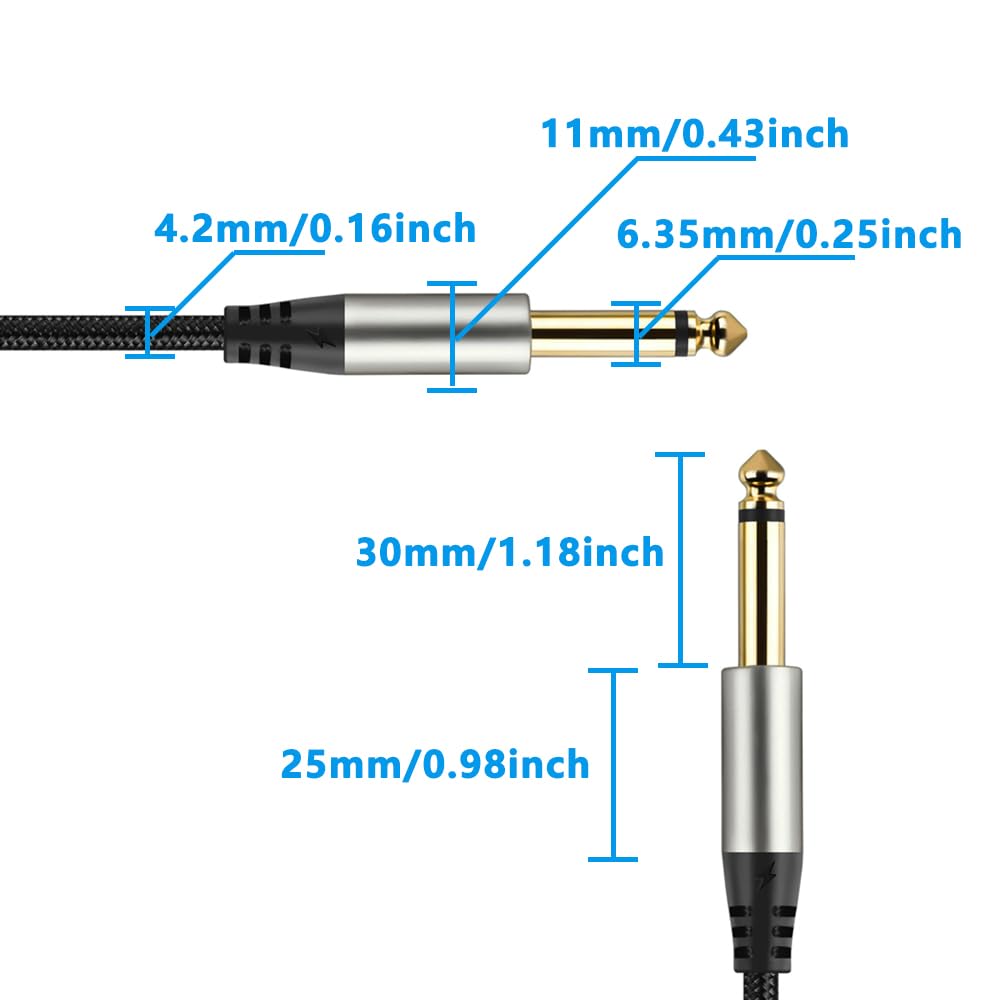 Tavsou Pack of 2 Guitar Cables 1/4 Inch Instrument Cable with 6.33mm Straight TS Jack (2 M - 2 Pack)-4