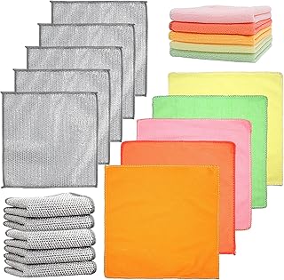 10 Pcs Microfibre Cleaning Cloth + Wire Dishwashing Rags Set, Microfibre Cloths Multipack, Kitchen Towels, Dish Cloths for Washing Up, Car Cleaning Cloths, Glass Cleaning Cloth, Window Cleaning Cloths