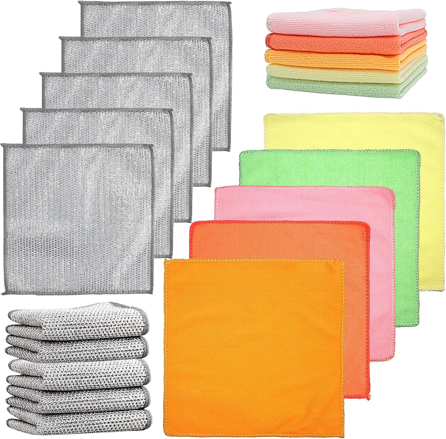 10 Pcs Microfibre Cleaning Cloth + Wire Dishwashing Rags Set, Microfibre Cloths Multipack, Kitchen Towels, Dish Cloths for Washing Up, Car Cleaning Cloths, Glass Cleaning Cloth, Window Cleaning Cloths-0