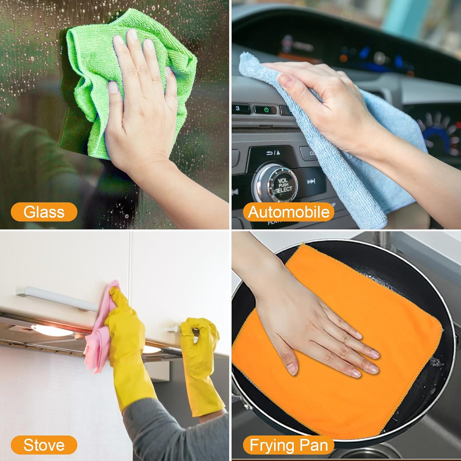 10 Pcs Microfibre Cleaning Cloth + Wire Dishwashing Rags Set, Microfibre Cloths Multipack, Kitchen Towels, Dish Cloths for Washing Up, Car Cleaning Cloths, Glass Cleaning Cloth, Window Cleaning Cloths-5