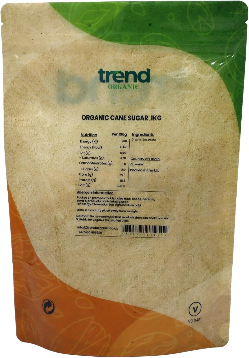 Trend Organic Cane Sugar Ideal for Sweetening Your Culinary Creations - Certified Organic Sweetness, Pure, Unrefined, and Sustainably Sourced - Vegan, Non-GMO, No Additives, No Preservatives, 1kg-2