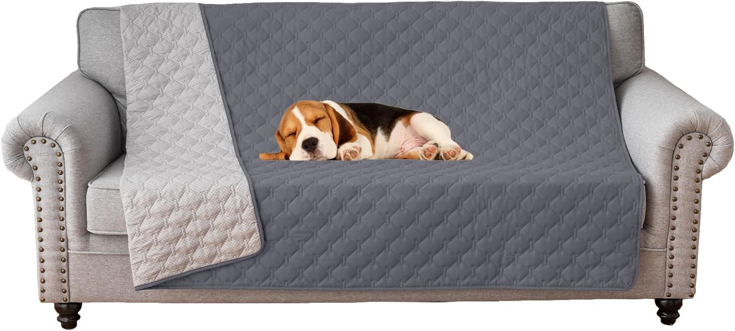 RAPRAP 100% Waterproof Dog Blankets 68"x82", Leak Proof Couch Cover Washable Sofa Cover Furniture Protector Blanket for Pets Kids Children Dog Cat, Gray-0