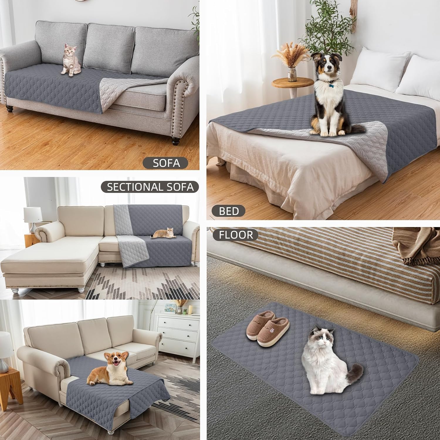 RAPRAP 100% Waterproof Dog Blankets 68"x82", Leak Proof Couch Cover Washable Sofa Cover Furniture Protector Blanket for Pets Kids Children Dog Cat, Gray-5