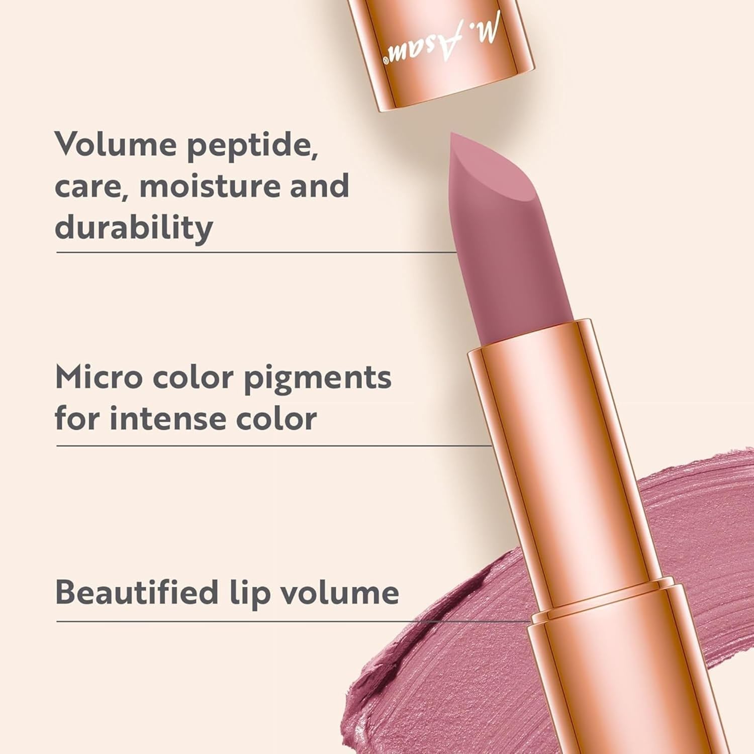 M. Asam Magic Finish Satin Lipstick In A Romantic Rosewood Shade (4g), Long-lasting, Silky Matte Finish Without Drying Out, Creamy Texture Nourishes With Hyaluronic Acid & Lip Plumper-1