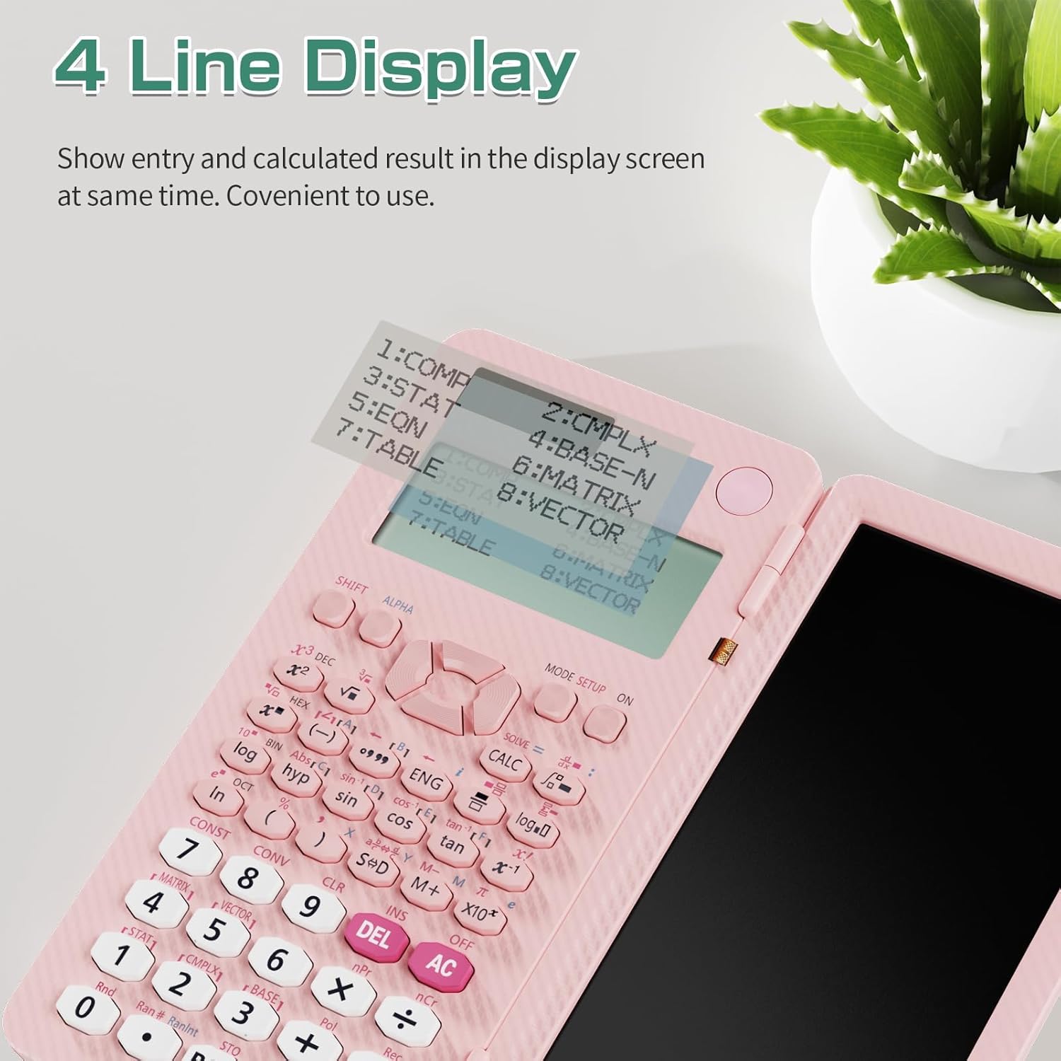 Upgraded 991ES MAX Rechargeable Scientific Calculator, ROATEE Multiview 4-Line Display with Erasable LCD Writing Tablet, Solar Battery Power with Notepad for School…-4