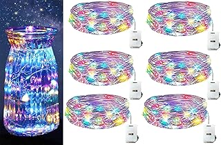 Huayifa LED Fairy Lights Battery, 6 Pieces/3 Modes LED Fairy Lights Battery Small, 2 m 20 LED Fairy Lights with Battery, for Party, Christmas, DIY, Wedding, Indoor Decoration (Colour) (S13)