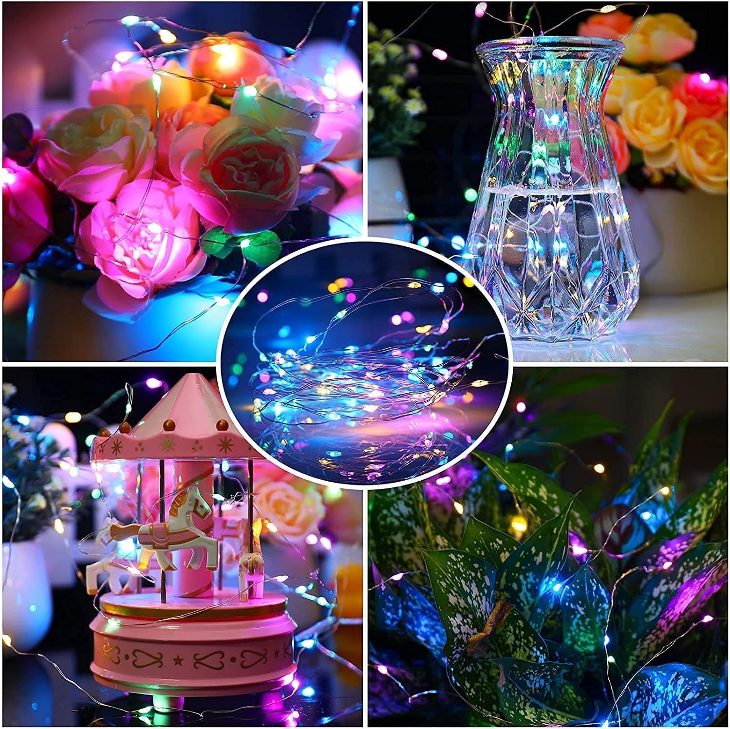 Huayifa LED Fairy Lights Battery, 6 Pieces/3 Modes LED Fairy Lights Battery Small, 2 m 20 LED Fairy Lights with Battery, for Party, Christmas, DIY, Wedding, Indoor Decoration (Colour) (S13)-3