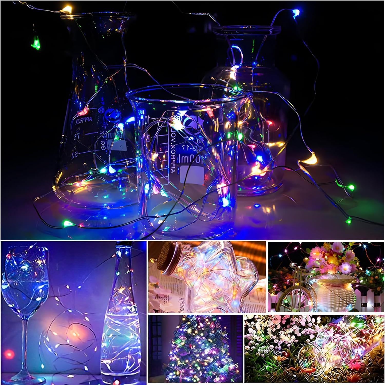 Huayifa LED Fairy Lights Battery, 6 Pieces/3 Modes LED Fairy Lights Battery Small, 2 m 20 LED Fairy Lights with Battery, for Party, Christmas, DIY, Wedding, Indoor Decoration (Colour) (S13)-6