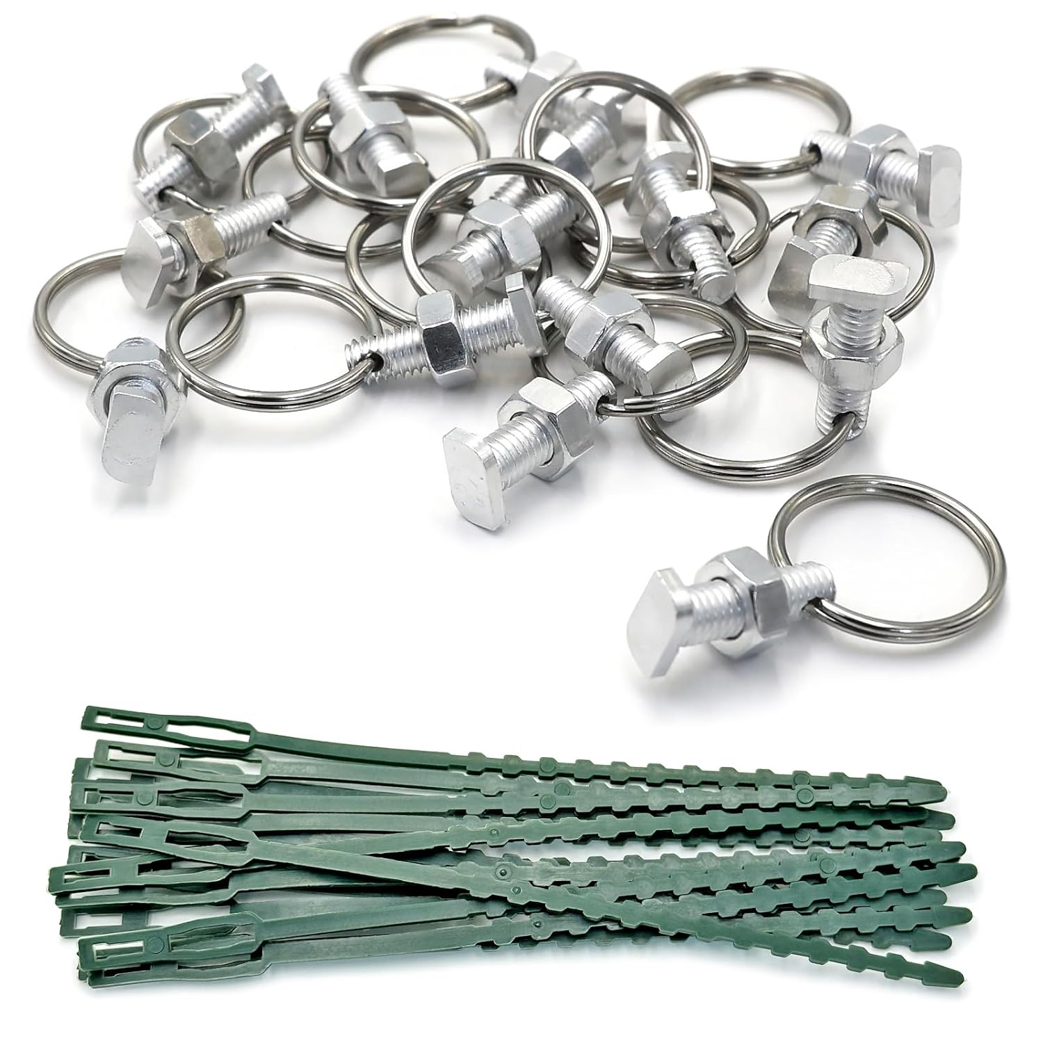 Greenhouse Bolts and Rings Cropped Head, Aluminium Greenhouse Bolts & Nuts with Reusable Plant Ties, 15Pack Greenhouse Nuts and Bolts Accessories Anchor in Glazing Channels for Plant, Repairing-0