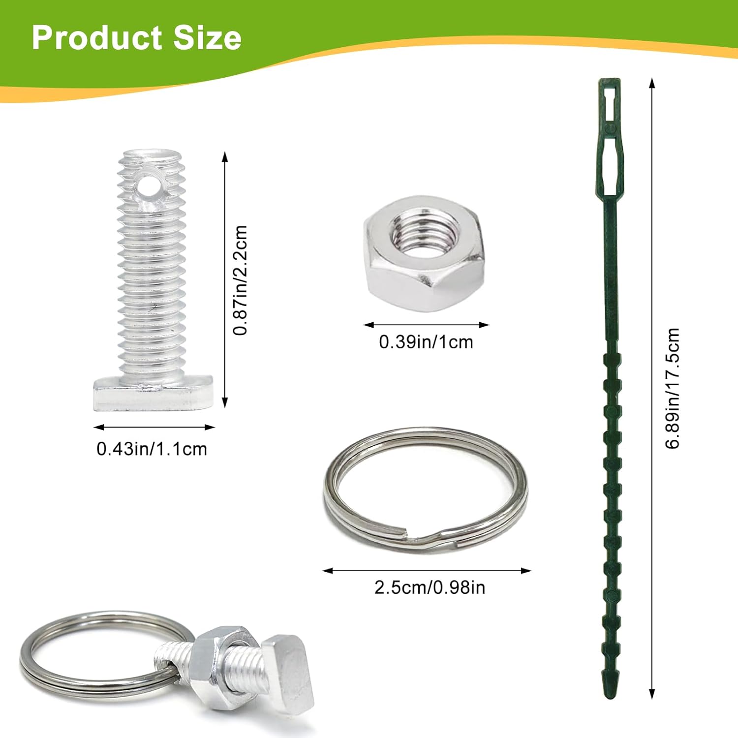 Greenhouse Bolts and Rings Cropped Head, Aluminium Greenhouse Bolts & Nuts with Reusable Plant Ties, 15Pack Greenhouse Nuts and Bolts Accessories Anchor in Glazing Channels for Plant, Repairing-1