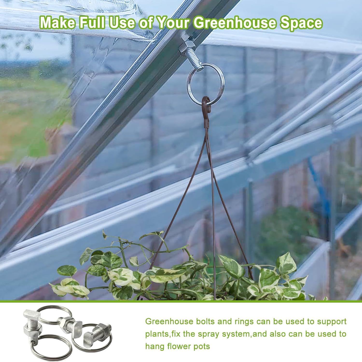 Greenhouse Bolts and Rings Cropped Head, Aluminium Greenhouse Bolts & Nuts with Reusable Plant Ties, 15Pack Greenhouse Nuts and Bolts Accessories Anchor in Glazing Channels for Plant, Repairing-4